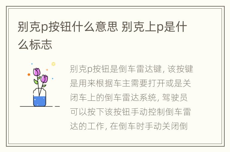 别克p按钮什么意思 别克上p是什么标志