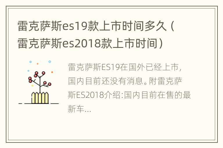 雷克萨斯es19款上市时间多久（雷克萨斯es2018款上市时间）