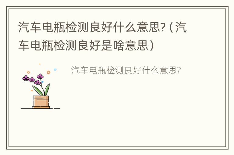 汽车电瓶检测良好什么意思?（汽车电瓶检测良好是啥意思）