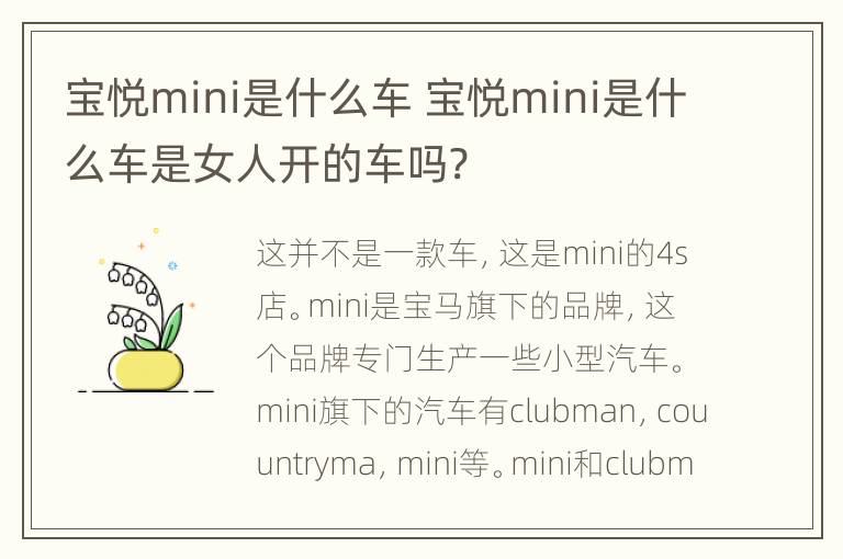 宝悦mini是什么车 宝悦mini是什么车是女人开的车吗?