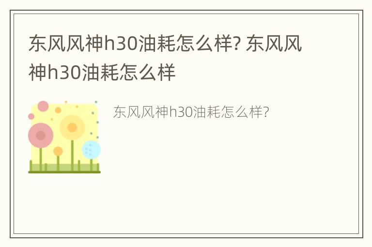 东风风神h30油耗怎么样? 东风风神h30油耗怎么样