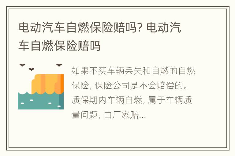 电动汽车自燃保险赔吗? 电动汽车自燃保险赔吗