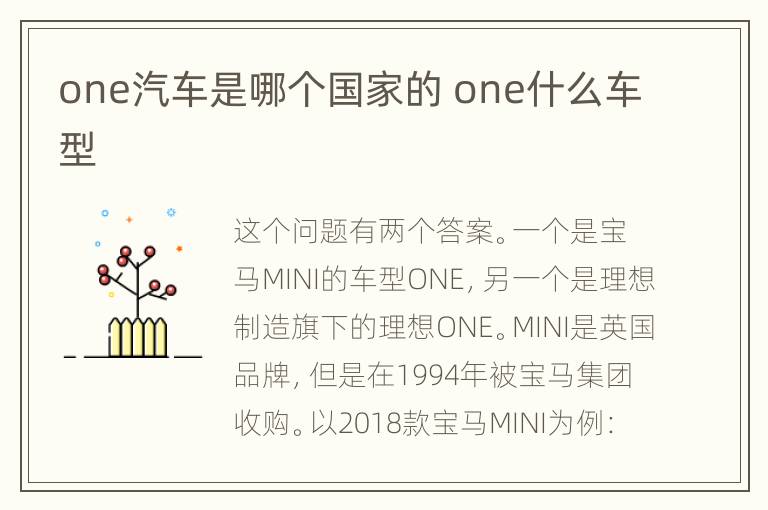 one汽车是哪个国家的 one什么车型