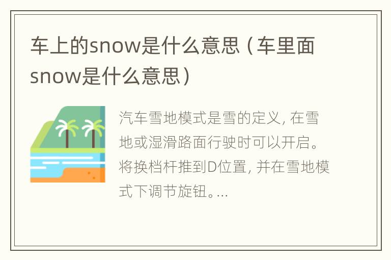 车上的snow是什么意思（车里面snow是什么意思）