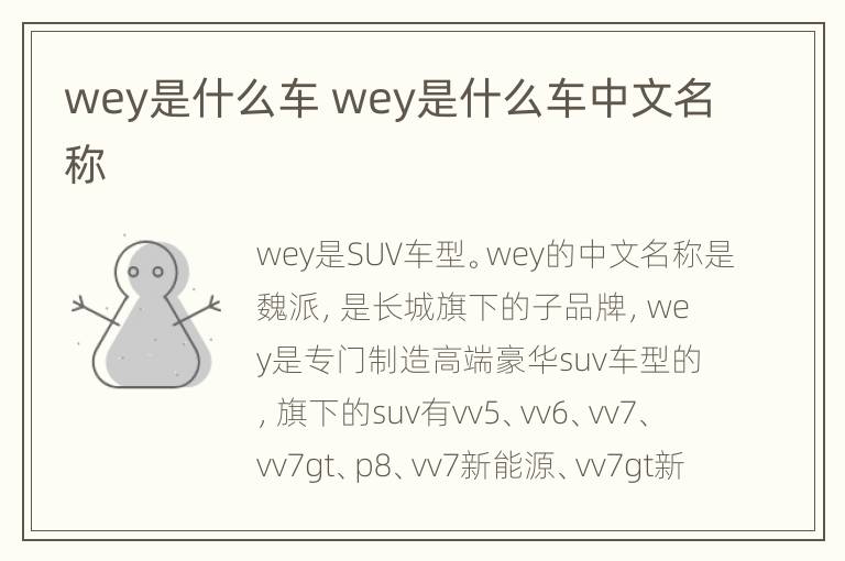 wey是什么车 wey是什么车中文名称