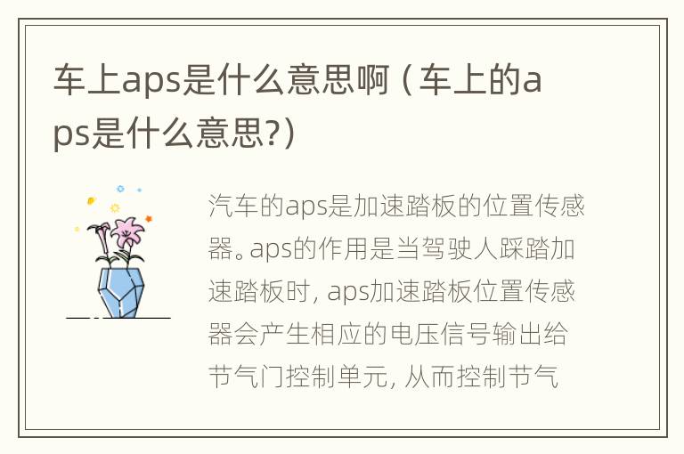 车上aps是什么意思啊（车上的aps是什么意思?）