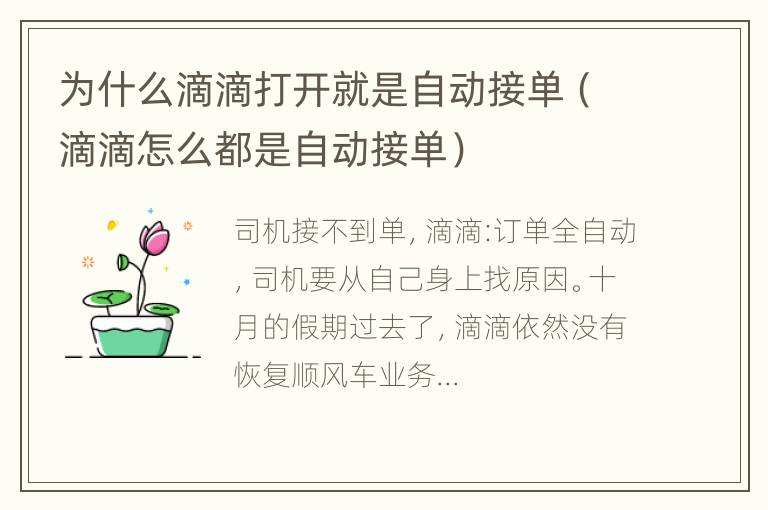 为什么滴滴打开就是自动接单（滴滴怎么都是自动接单）