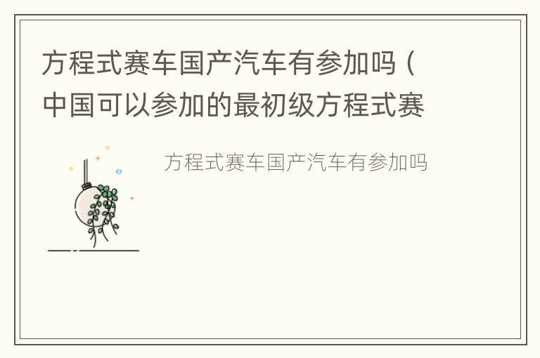 方程式赛车国产汽车有参加吗（中国可以参加的最初级方程式赛车比赛）