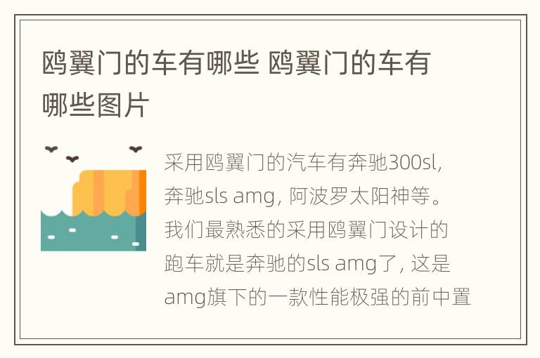 鸥翼门的车有哪些 鸥翼门的车有哪些图片