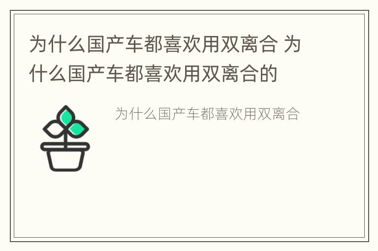 为什么国产车都喜欢用双离合 为什么国产车都喜欢用双离合的