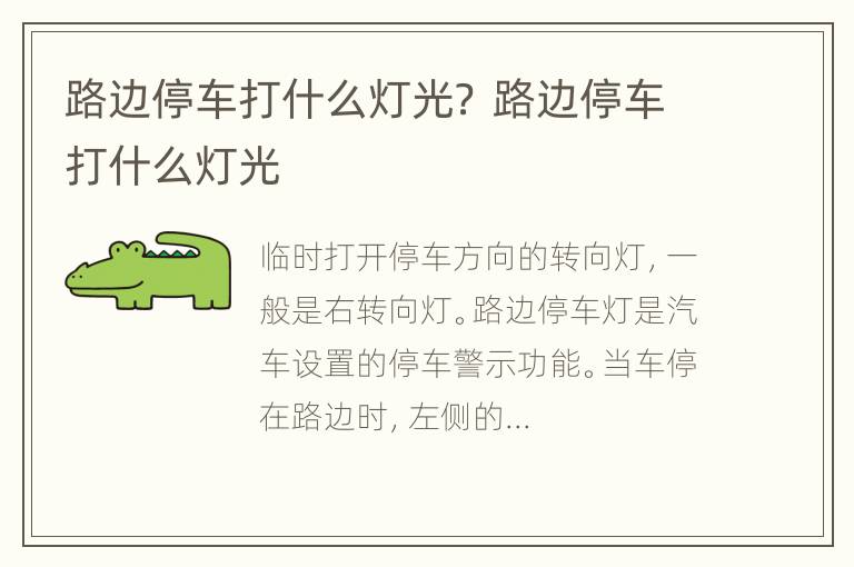 路边停车打什么灯光？ 路边停车打什么灯光