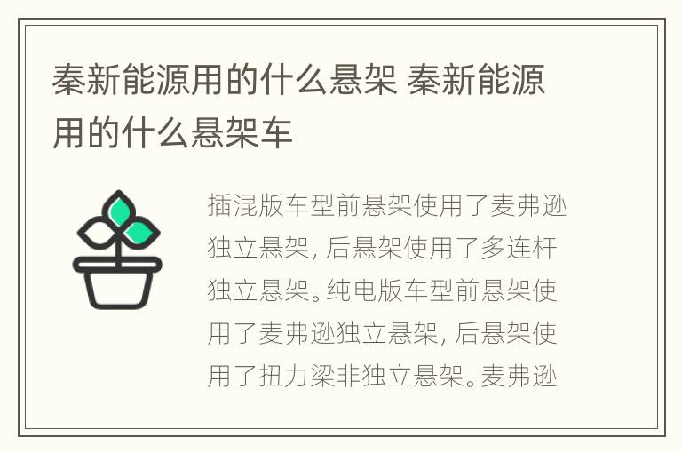 秦新能源用的什么悬架 秦新能源用的什么悬架车