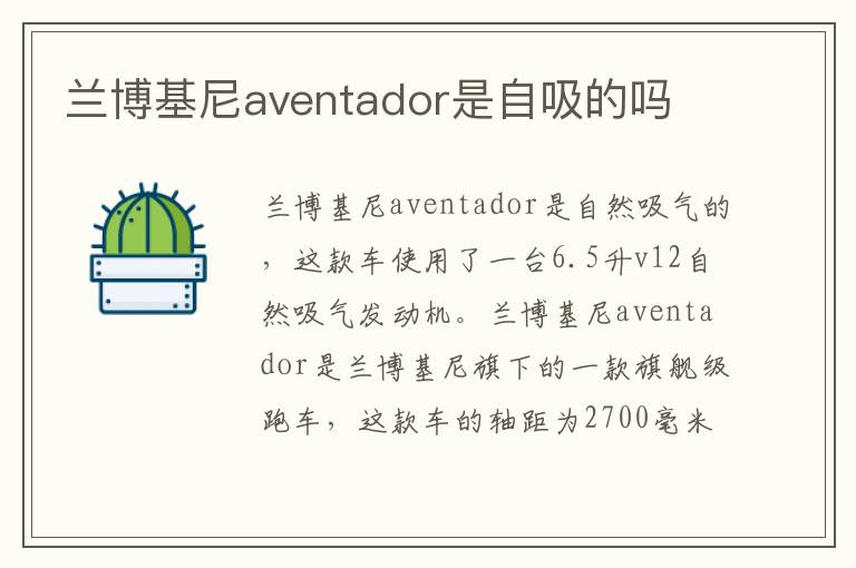 兰博基尼aventador是自吸的吗