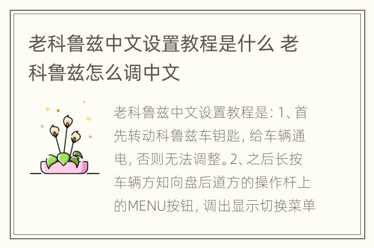 老科鲁兹中文设置教程是什么 老科鲁兹怎么调中文