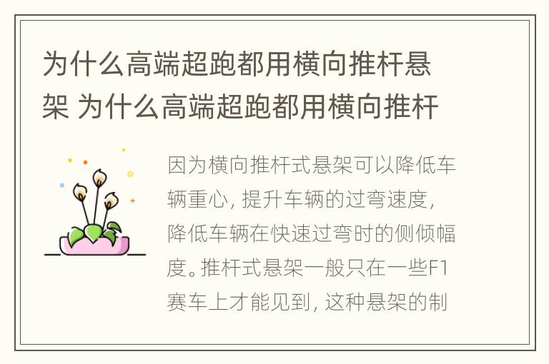 为什么高端超跑都用横向推杆悬架 为什么高端超跑都用横向推杆悬架呢