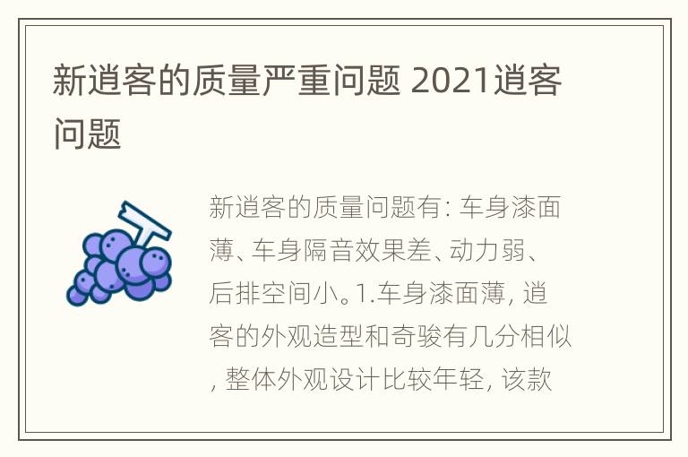 新逍客的质量严重问题 2021逍客问题