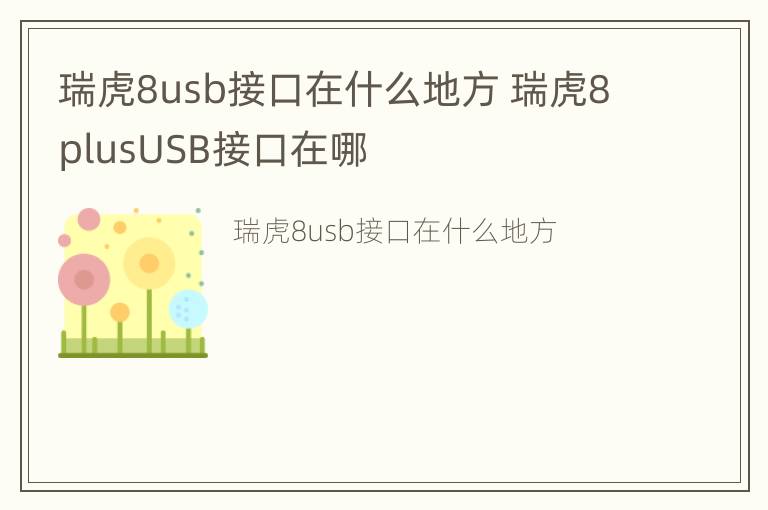 瑞虎8usb接口在什么地方 瑞虎8plusUSB接口在哪