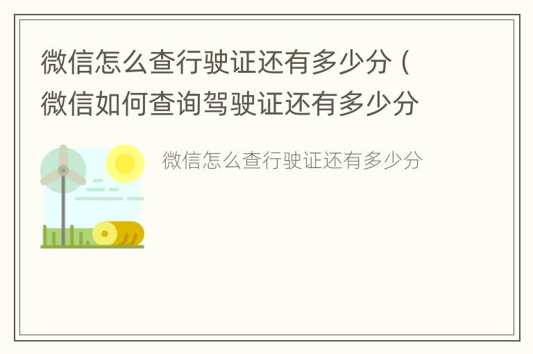 微信怎么查行驶证还有多少分（微信如何查询驾驶证还有多少分）