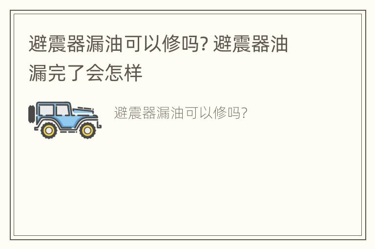 避震器漏油可以修吗? 避震器油漏完了会怎样