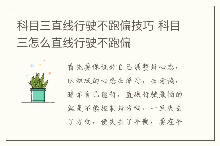 科目三直线行驶不跑偏技巧 科目三怎么直线行驶不跑偏