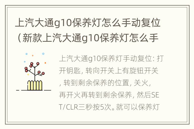 上汽大通g10保养灯怎么手动复位（新款上汽大通g10保养灯怎么手动复位）