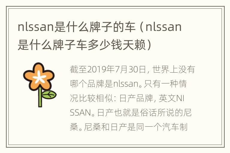 nlssan是什么牌子的车（nlssan是什么牌子车多少钱天赖）