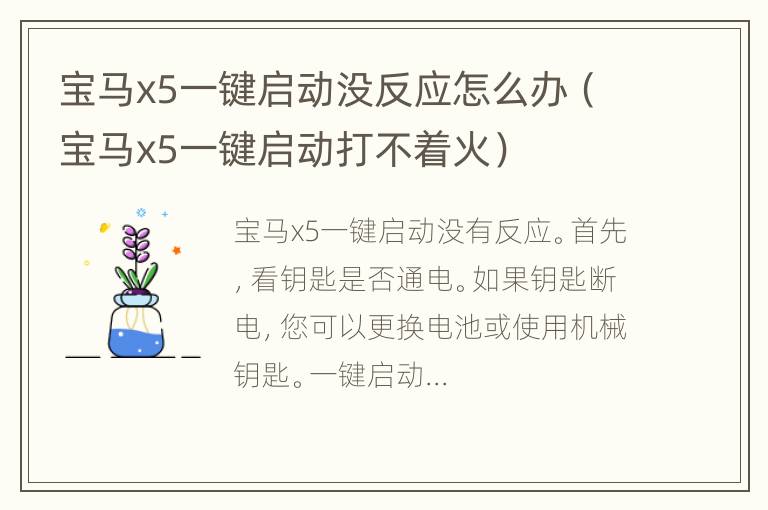 宝马x5一键启动没反应怎么办（宝马x5一键启动打不着火）