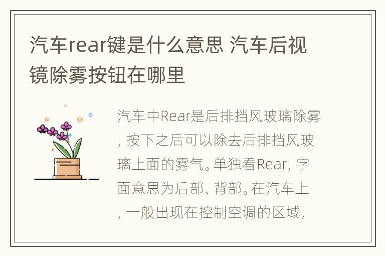 汽车rear键是什么意思 汽车后视镜除雾按钮在哪里