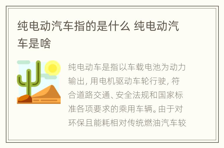 纯电动汽车指的是什么 纯电动汽车是啥