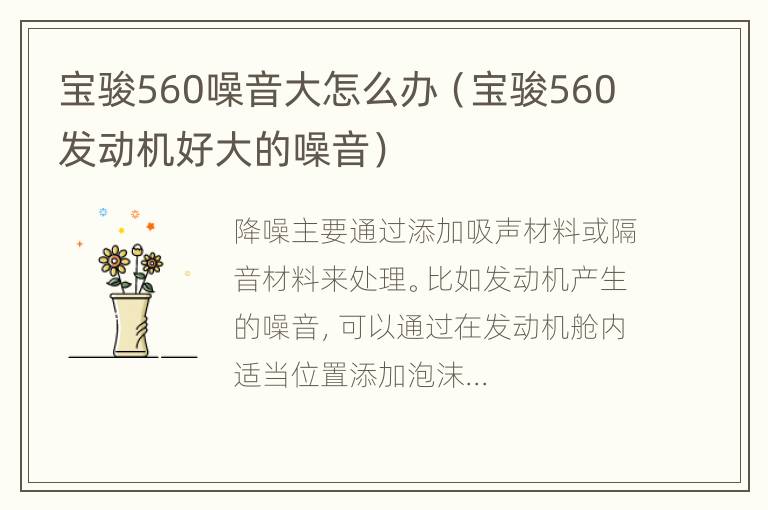 宝骏560噪音大怎么办（宝骏560发动机好大的噪音）