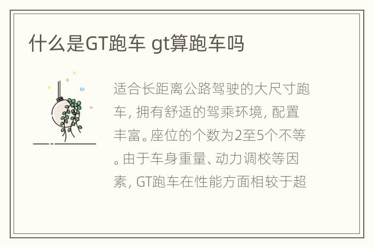 什么是GT跑车 gt算跑车吗