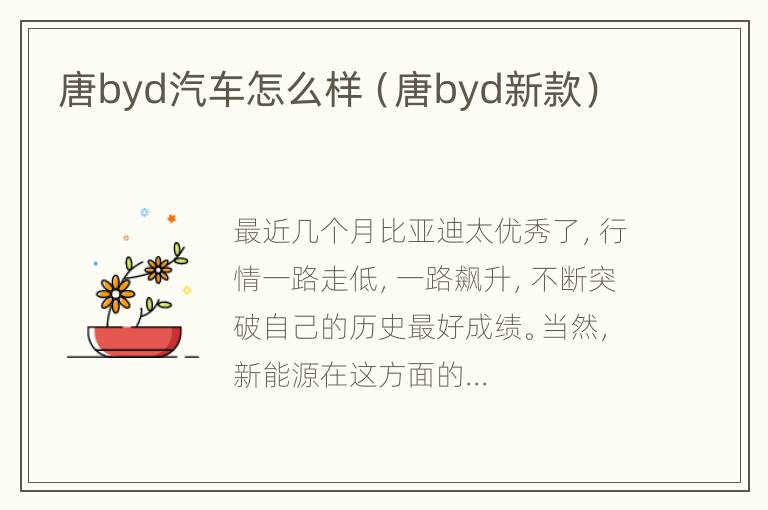 唐byd汽车怎么样（唐byd新款）