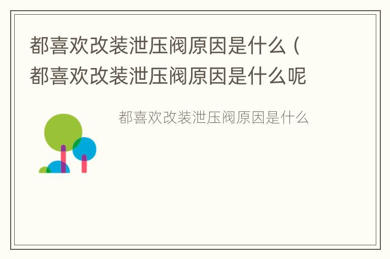 都喜欢改装泄压阀原因是什么（都喜欢改装泄压阀原因是什么呢）