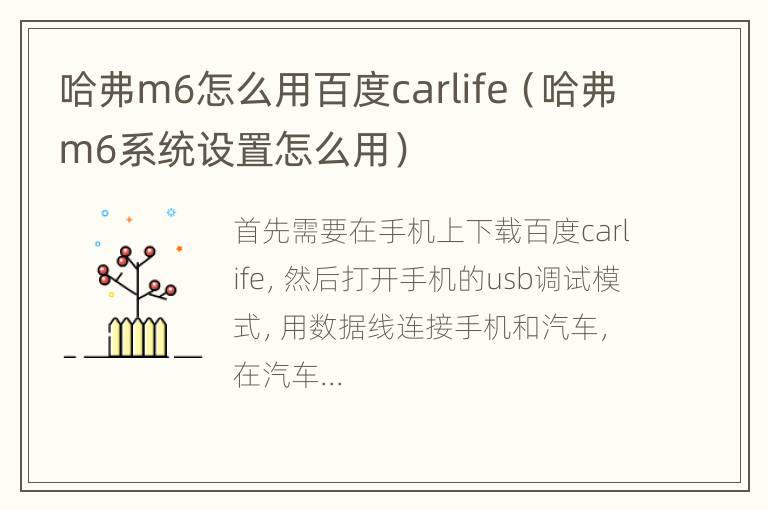 哈弗m6怎么用百度carlife（哈弗m6系统设置怎么用）