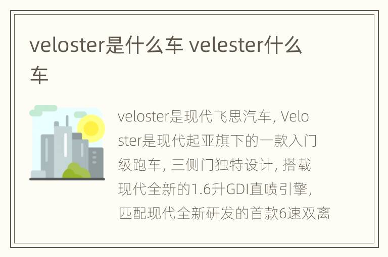 veloster是什么车 velester什么车