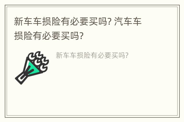 新车车损险有必要买吗? 汽车车损险有必要买吗?