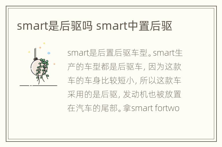 smart是后驱吗 smart中置后驱