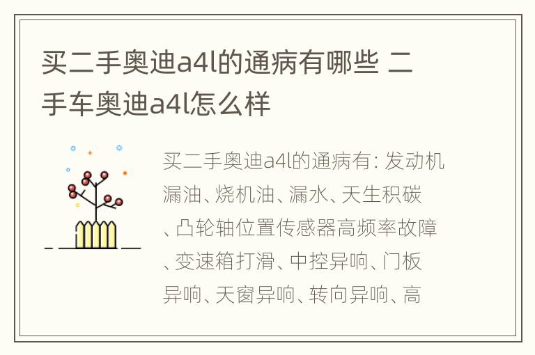 买二手奥迪a4l的通病有哪些 二手车奥迪a4l怎么样