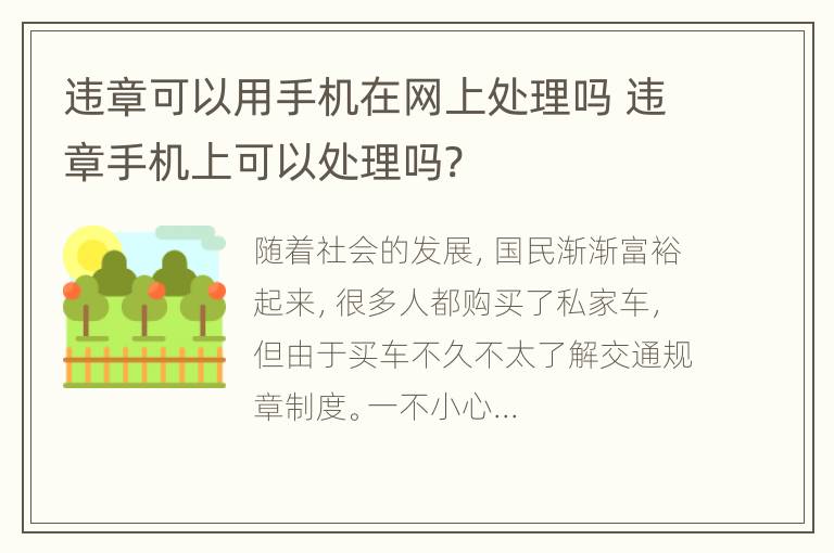 违章可以用手机在网上处理吗 违章手机上可以处理吗?