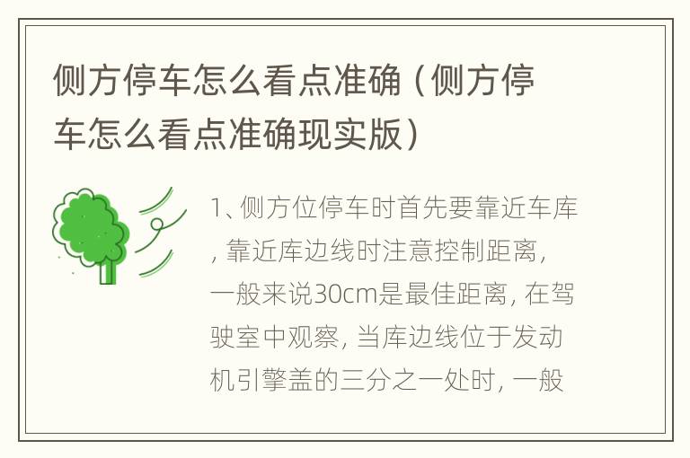 侧方停车怎么看点准确（侧方停车怎么看点准确现实版）