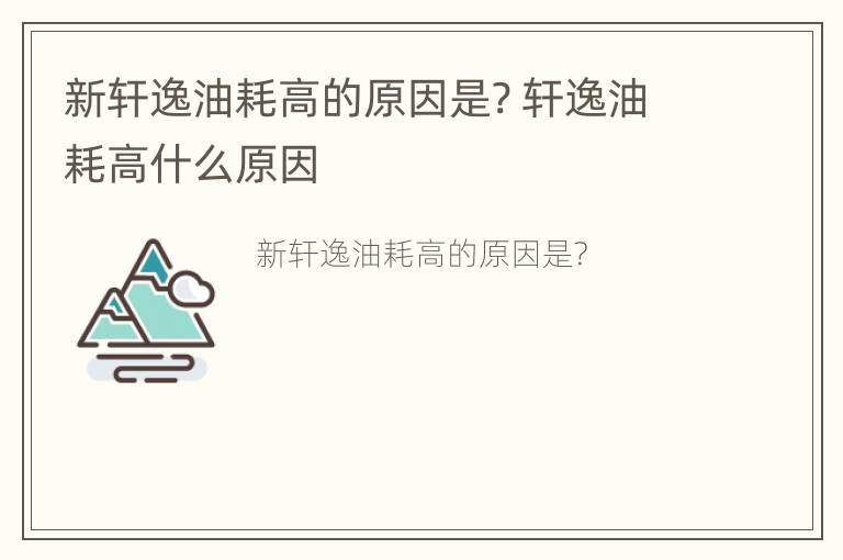 新轩逸油耗高的原因是? 轩逸油耗高什么原因