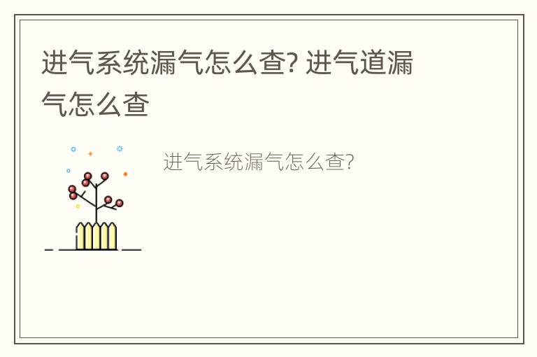 进气系统漏气怎么查? 进气道漏气怎么查