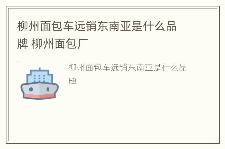 柳州面包车远销东南亚是什么品牌 柳州面包厂