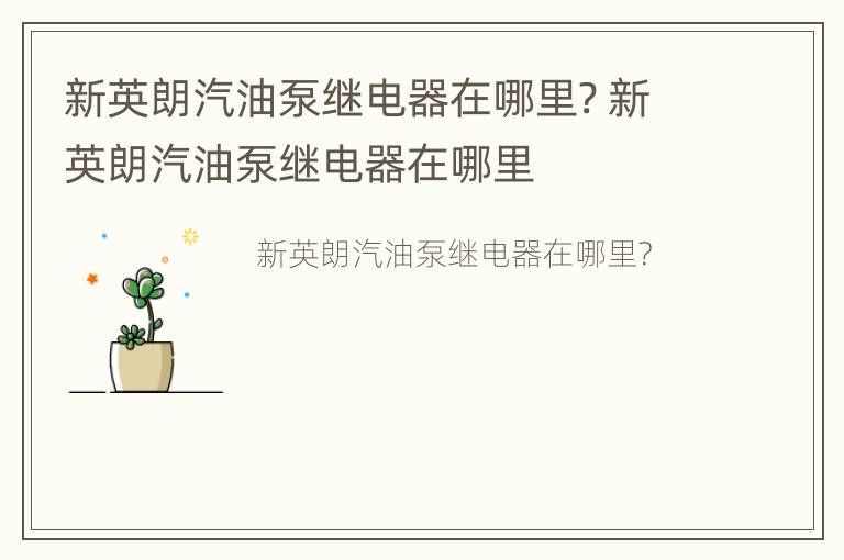 新英朗汽油泵继电器在哪里? 新英朗汽油泵继电器在哪里