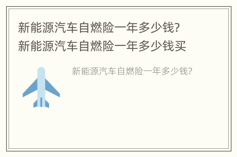 新能源汽车自燃险一年多少钱? 新能源汽车自燃险一年多少钱买