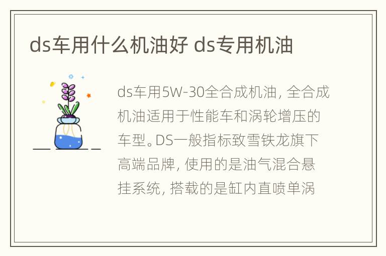 ds车用什么机油好 ds专用机油