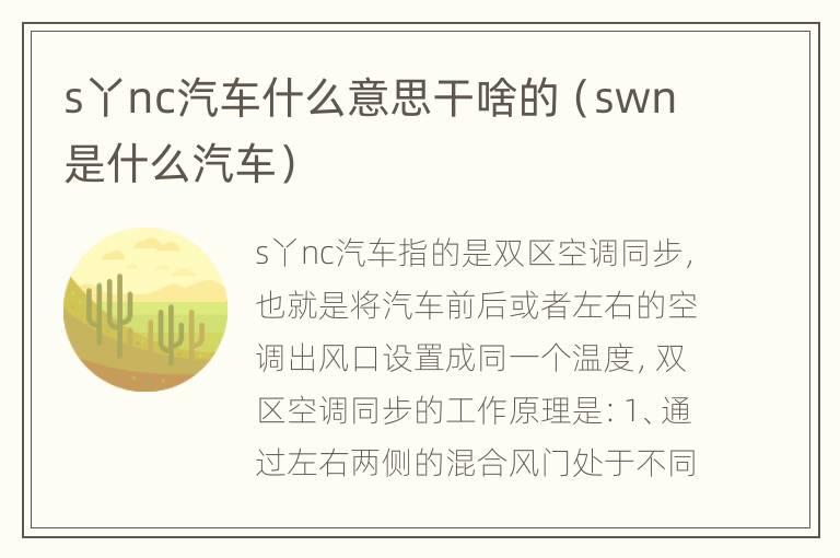 s丫nc汽车什么意思干啥的（swn是什么汽车）