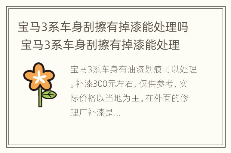 宝马3系车身刮擦有掉漆能处理吗 宝马3系车身刮擦有掉漆能处理吗多少钱