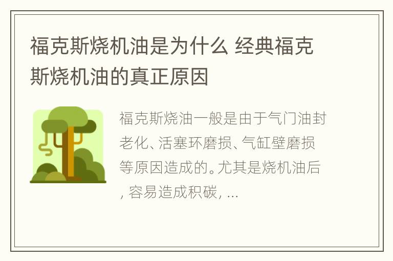 福克斯烧机油是为什么 经典福克斯烧机油的真正原因