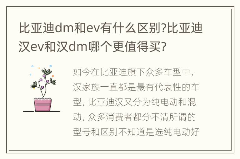 比亚迪dm和ev有什么区别?比亚迪汉ev和汉dm哪个更值得买?